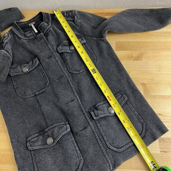 Free People Military Jacket Washed Black Gray Cotton Epaulets Buttons Size Small - Picture 12 of 12
